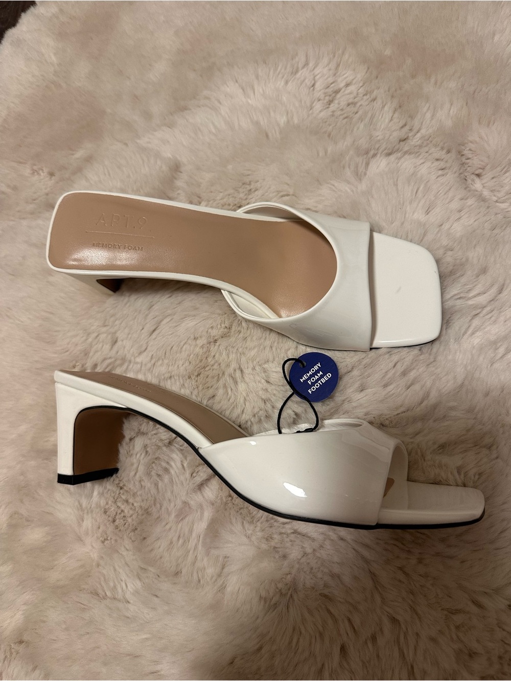White Open-Toe Mid Heel Slide Sandals 7.5
